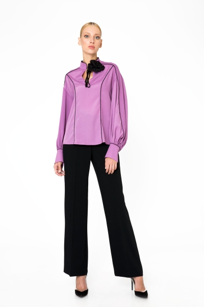Gizia Stripe Detailed Long Sleeve Lilac Blouse. 1
