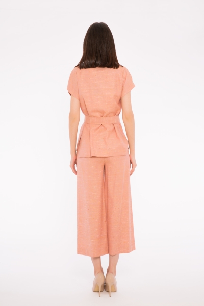 Gizia Textured Sash Belted Linen Powder Woman Suit. 3