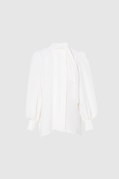 Gizia Tie Detailed Frosted Sleeve Ecru Blouse. 1