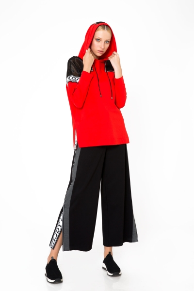 Gizia Transparent Shoulder Detailed Hoodie Red Sweatshirt. 1 Gizia Transparent Shoulder Detailed Hoodie Red Sweatshirt. 1