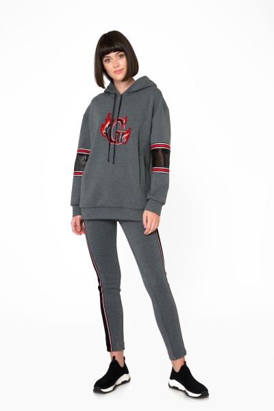 Gizia Transparent Sleeve Detailed Gray Hooded Sweatshirt. 1 Gizia Transparent Sleeve Detailed Gray Hooded Sweatshirt. 1