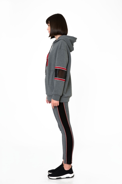 Gizia Transparent Sleeve Detailed Gray Hooded Sweatshirt. 3 Gizia Transparent Sleeve Detailed Gray Hooded Sweatshirt. 3