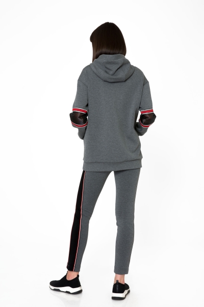 Gizia Transparent Sleeve Detailed Gray Hooded Sweatshirt. 2 Gizia Transparent Sleeve Detailed Gray Hooded Sweatshirt. 2