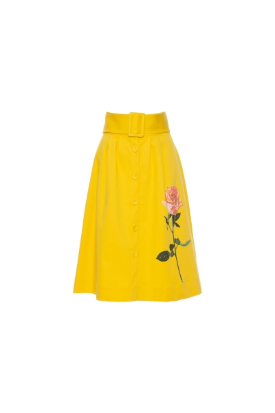 Gizia Tropical Patterned Yellow Flared Skirt. 2