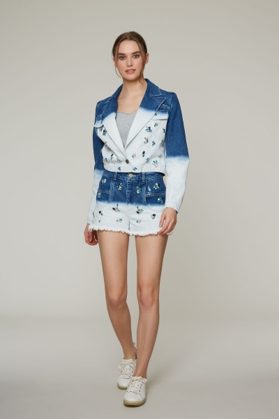Gizia Two-Tone, Stone Embroidered Blue Jean Jacket. 3 Gizia Two-Tone, Stone Embroidered Blue Jean Jacket. 3