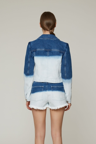 Gizia Two-Tone, Stone Embroidered Blue Jean Jacket. 1 Gizia Two-Tone, Stone Embroidered Blue Jean Jacket. 1