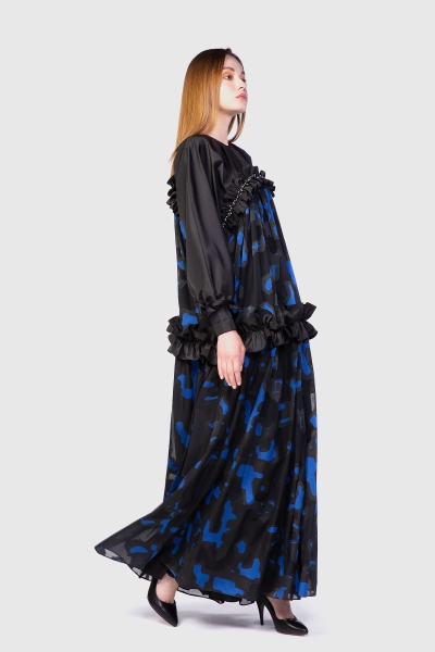 Gizia With Voluminous Sleeves Godet Long Saks Dress. 2
