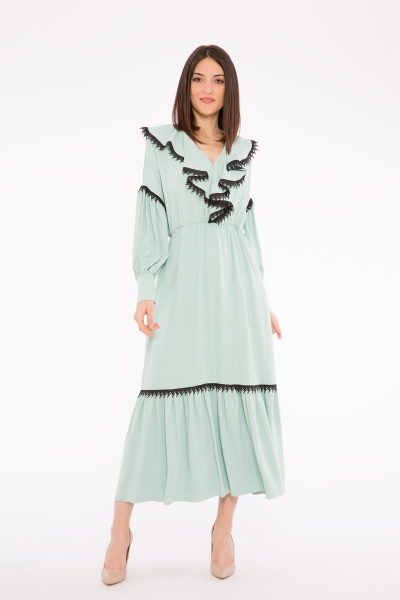 Gizia Water Green Pleated Long Dress. 4