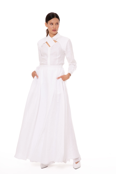 Gizia White Linen Long Skirt. 1