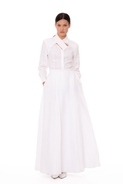 Gizia White Linen Long Skirt. 2