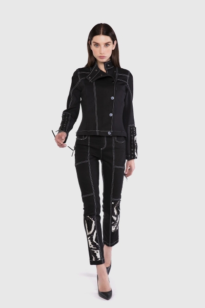 Gizia With Embroidery Detail On The Sleeves Black Jean Coat. 1