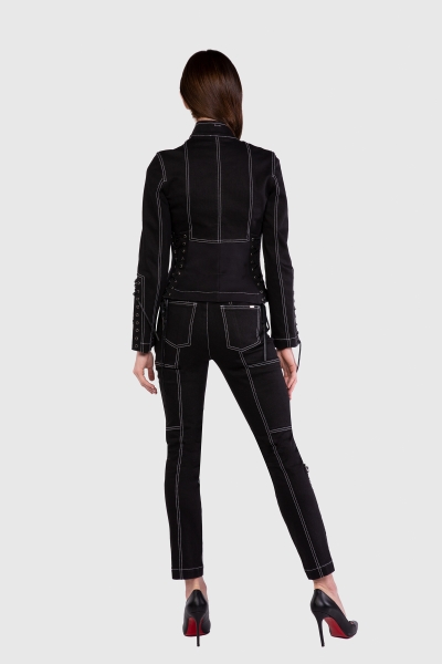 Gizia With Embroidery Detail On The Sleeves Black Jean Coat. 2