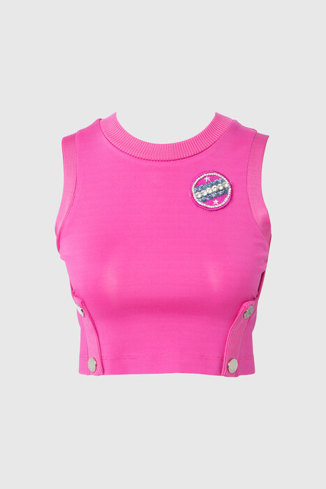 Gizia With Snaps Sleeveless And Embroidered Pink Crop Top. 3