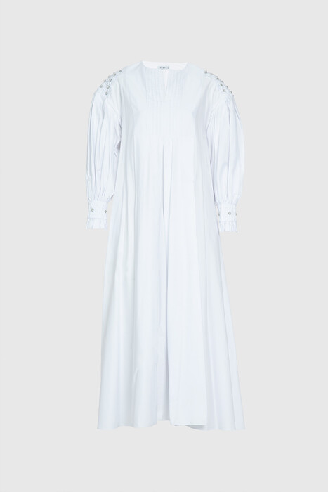 Gizia Long Poplin White Dress With Embroidery And Balloon Sleeve Detail. 1