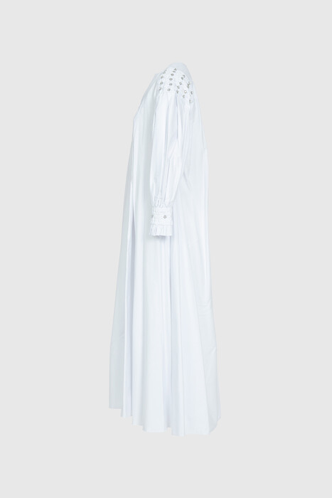 Gizia Long Poplin White Dress With Embroidery And Balloon Sleeve Detail. 2