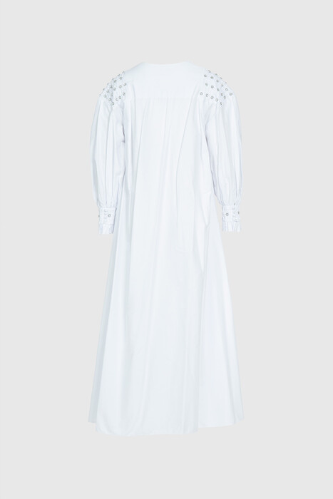 Gizia Long Poplin White Dress With Embroidery And Balloon Sleeve Detail. 3