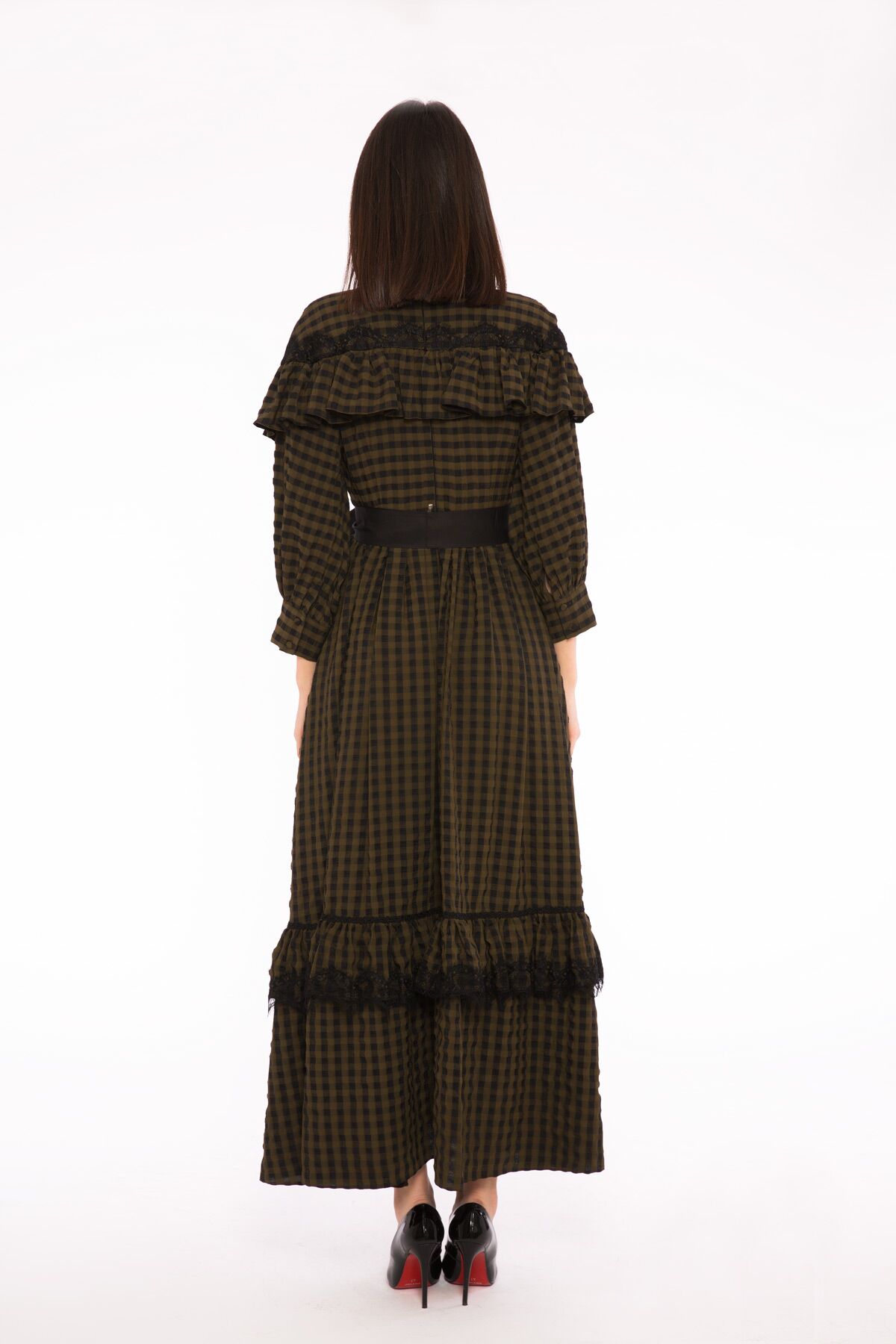long sleeve plaid maxi dress