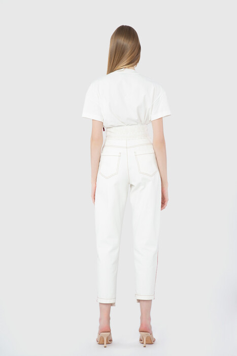 Gizia Accessory And Stripe Detailed Contrast Fabric Mom White Jean. 3