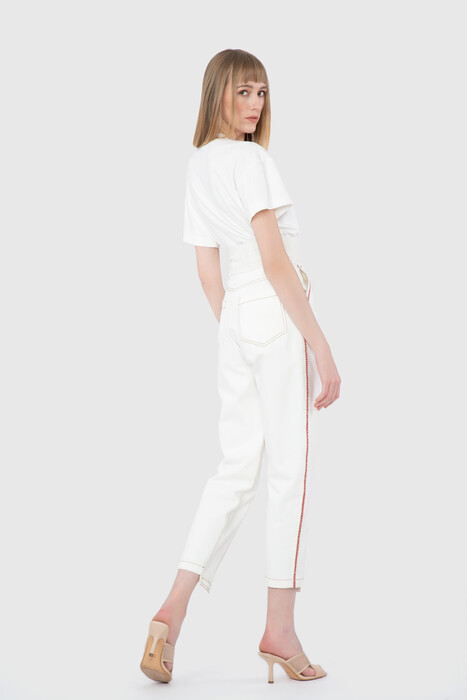 Gizia Accessory And Stripe Detailed Contrast Fabric Mom White Jean. 2