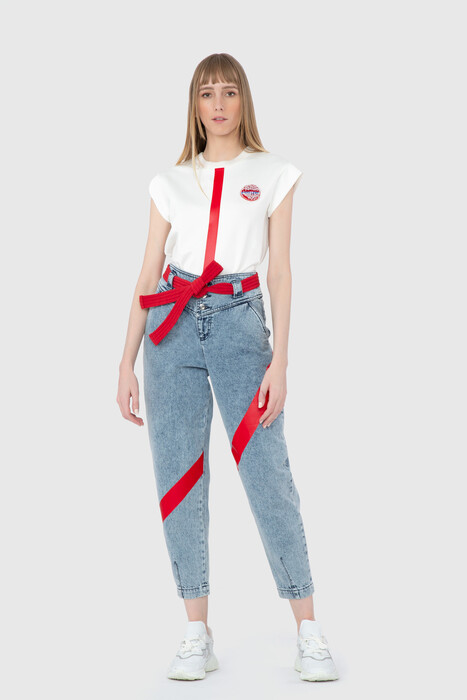 Gizia High Waist Mom Navy Blue Jean with Stripe Print Detailed. 1 Gizia High Waist Mom Navy Blue Jean with Stripe Print Detailed. 1