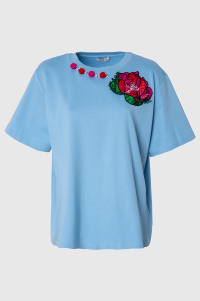 Gizia Mavi Çiçek Baskılı Tshirt. 1