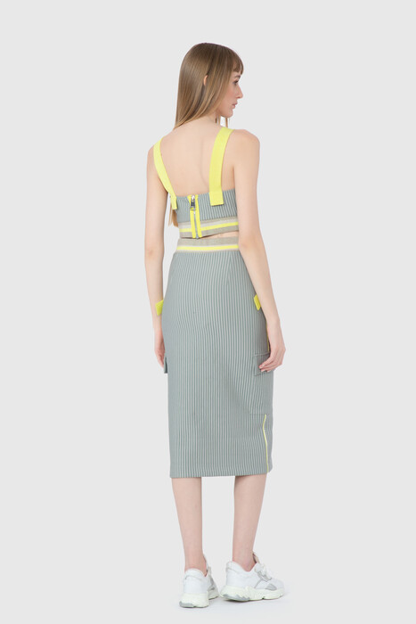 Gizia Neon Band Detail Diving Fabric Midi Length Narrow Beige Skirt. 3