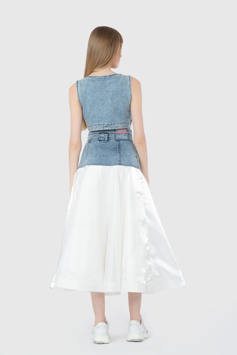 Gizia Organza Stripe Printed High Waist Midi Length Navy Blue Skirt. 3