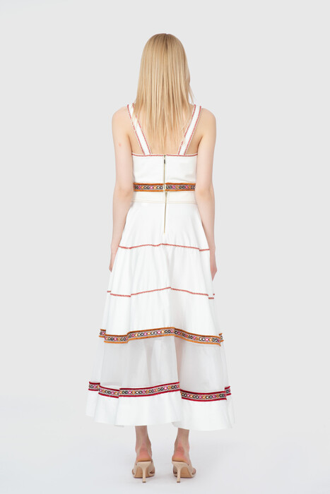 Gizia Organza Garnish Stripe And Ethnic Accessory Detail Ecru Skirt. 3