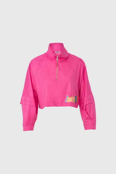 Gizia Raincoat Embroidery Applique Detailed Crop Pink Sweatshirt. 3