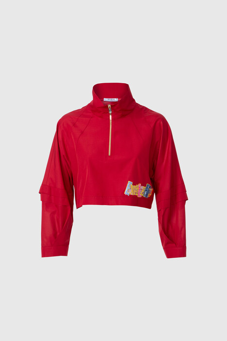 Gizia Raincoat Embroidery Applique Detailed Crop Red Sweatshirt. 1
