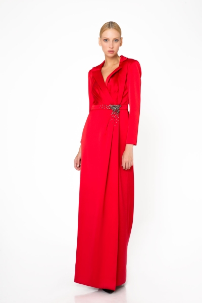Gizia Taş İşleme Detaylı Kırmızı Uzun Gece Elbisesi. 1