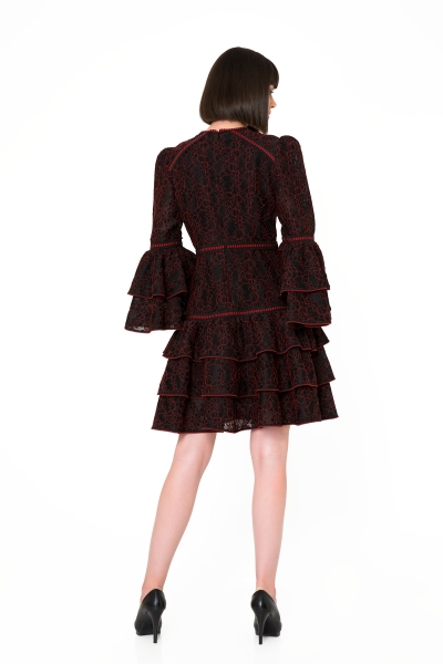 Gizia Ruffle Detailed Lace Black Mini Dress. 3