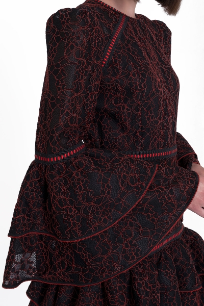 Gizia Ruffle Detailed Lace Black Mini Dress. 4