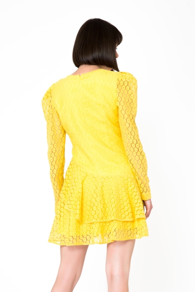 Gizia Uzun Kollu Sarı Mini Dantel Elbise. 2