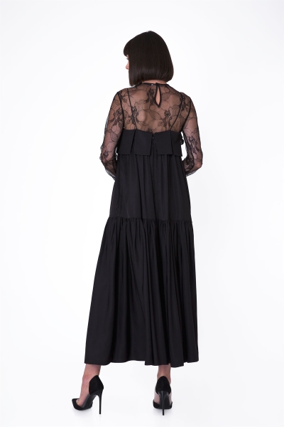 Gizia Dantel Üst Detaylı Çiçek Aplikeli Uzun Siyah Elbise. 3