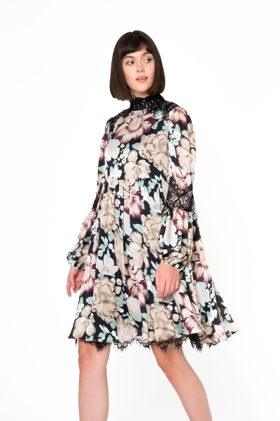 Gizia Dantel Detaylı Çiçek Desenli Midi Elbise. 1