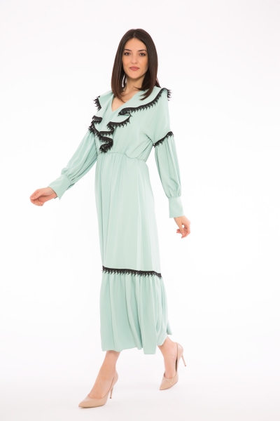 Gizia Water Green Pleated Long Dress. 2
