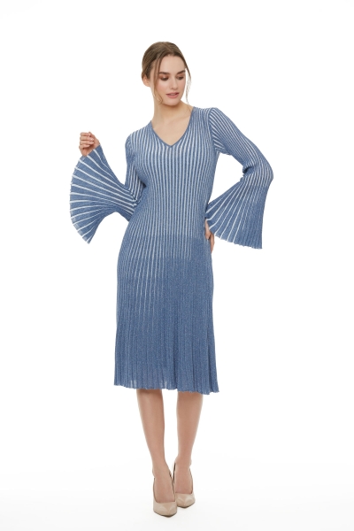 Gizia Metallic Striped Knitwear Blue Bell Dress. 1