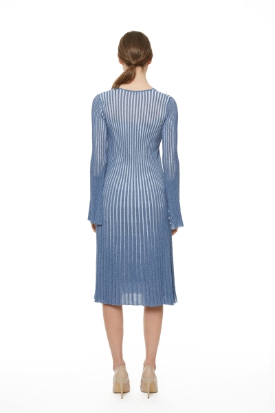 Gizia Metallic Striped Knitwear Blue Bell Dress. 3