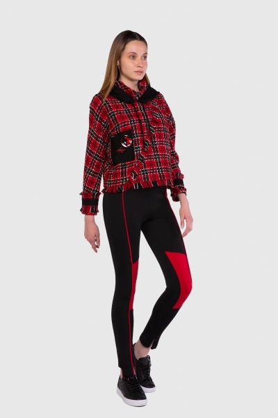 Gizia Checkered Tweed Fabric Detailed Red Sweat. 2