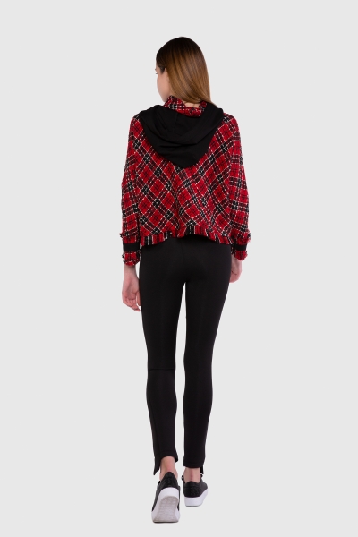 Gizia Checkered Tweed Fabric Detailed Red Sweat. 3